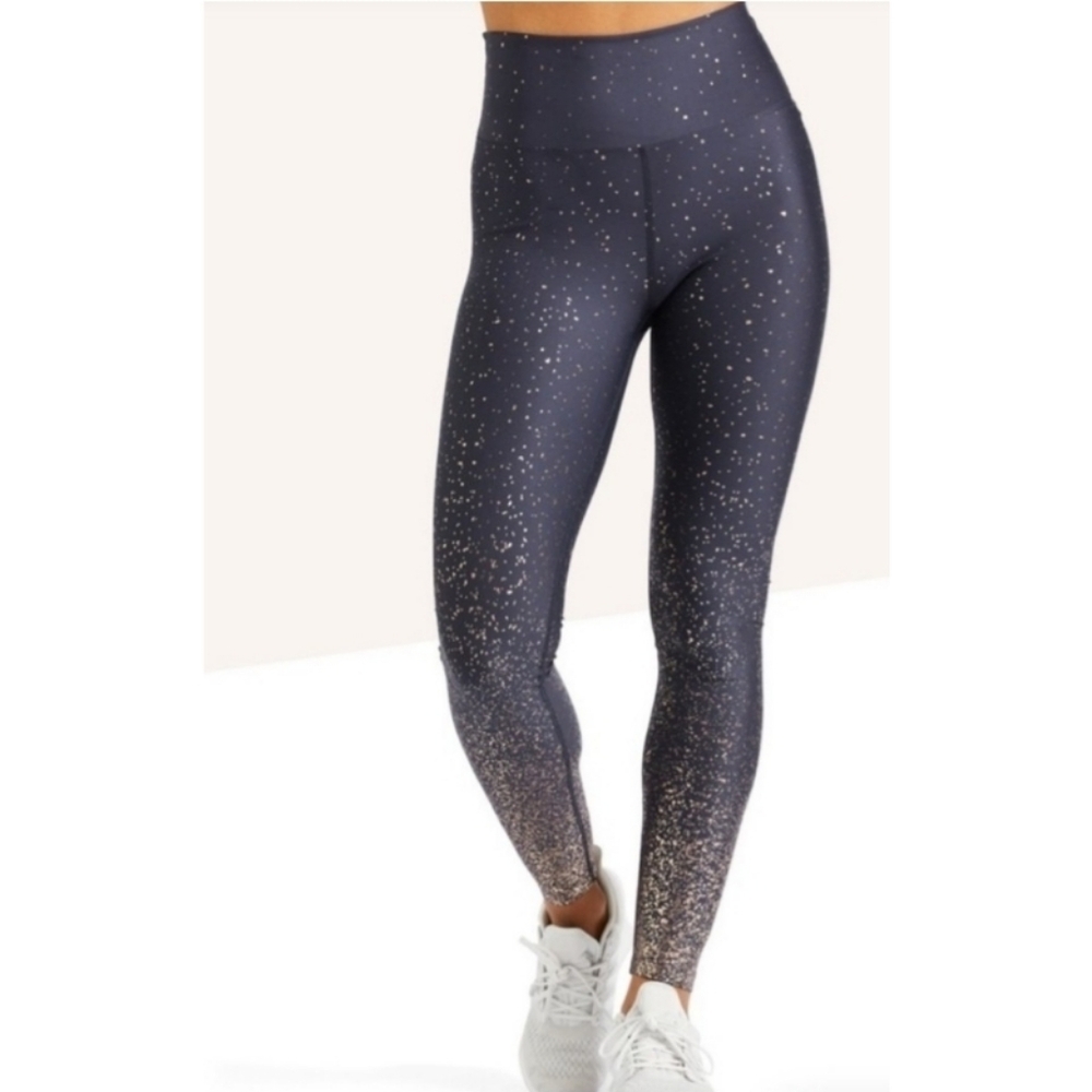 Peleton Show Up Sparkle Leggings Navy Gold High Rise Small S